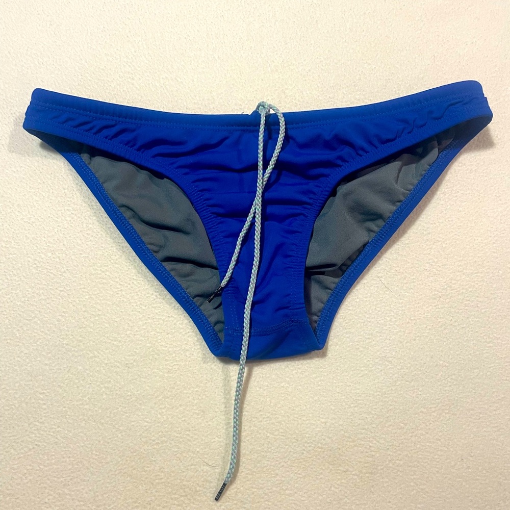 Jolyn Blue Solid Brazil Bottoms with Drawstring. Size L.